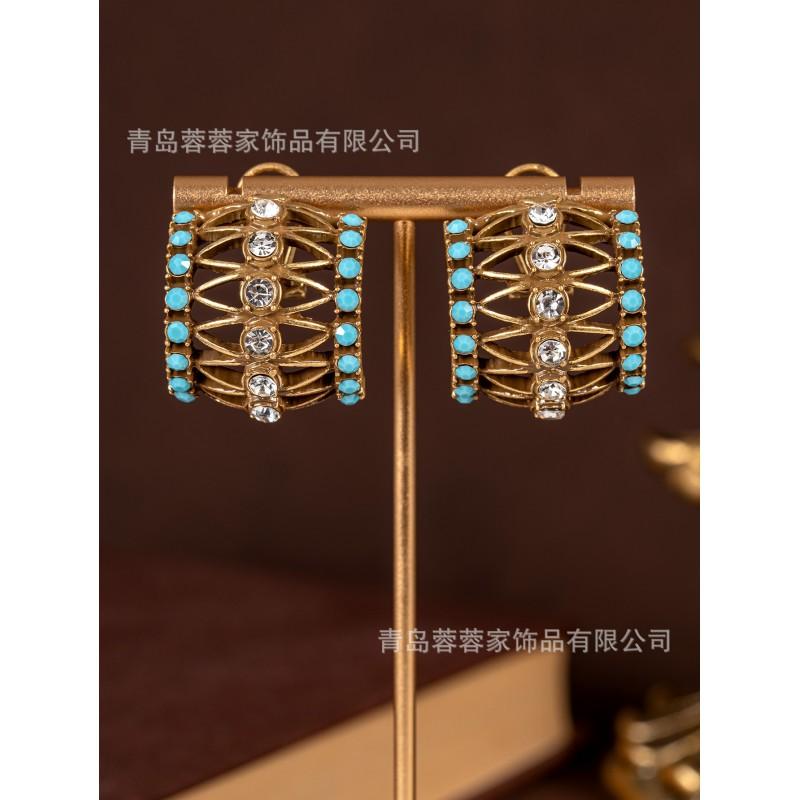 Retro Palace Semi-circular Hollow Zircon Earrings With Ancient Western French Style Light Luxury High-end Temperament Versatile