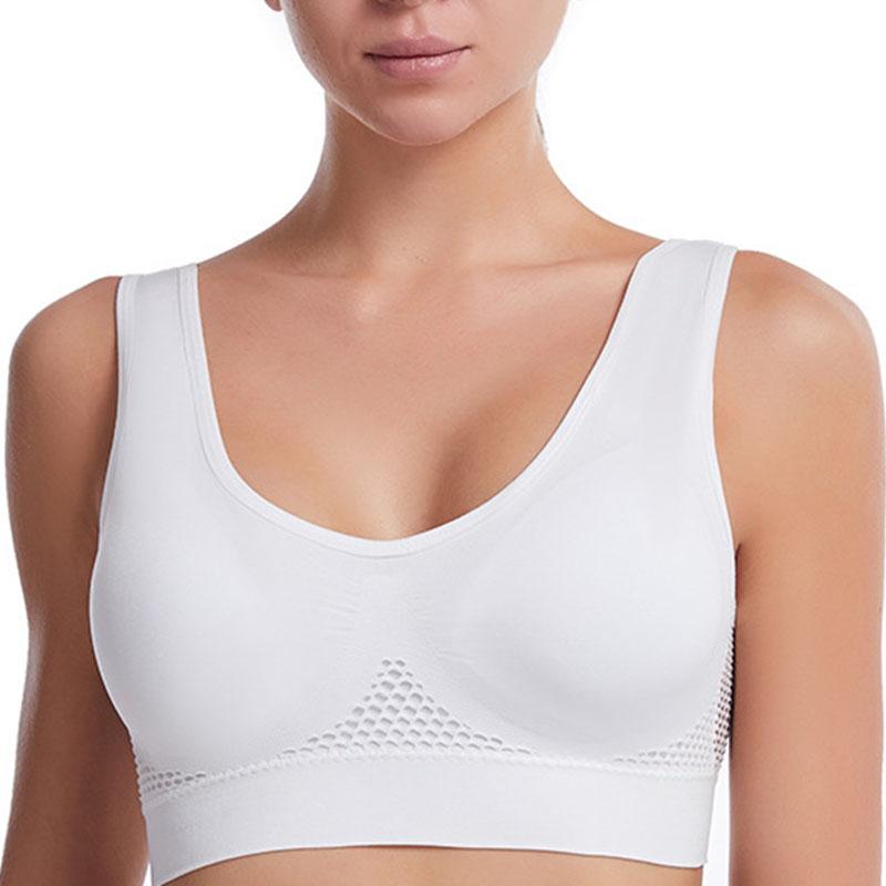 Бесшовный спортивный бюстгальтер большого размера для женщин, дышащая сетчатая ткань, пуш-ап со съемными подушечками, удобный бюстгальтер в стиле жилета 7XL белый