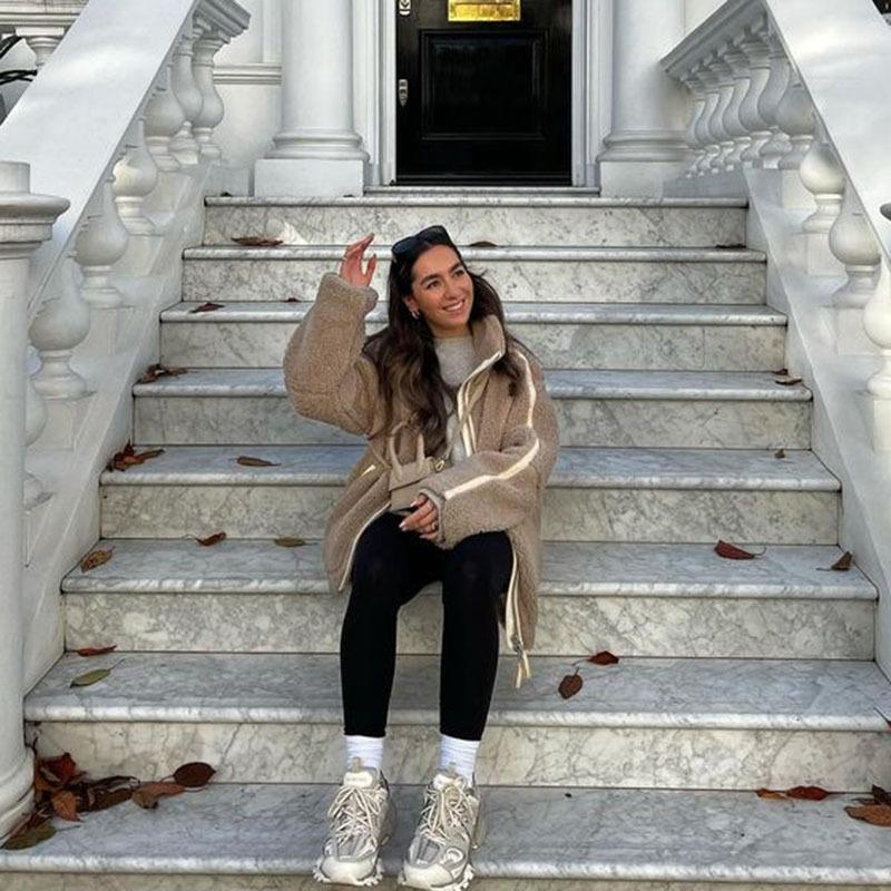 Women Zipper Lapel Thick Fleece Coats Autumn Winter Fashion Elegant Loose Jackets Casual Vintage Lamb Wool Outerwear