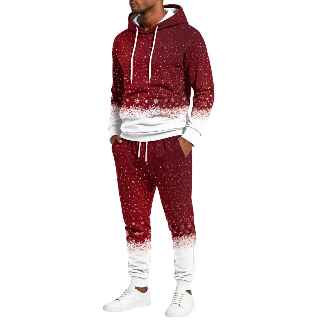 Men's Christmas Print Hoodie and Sweatpants Set, Lightweight Casual Two Piece Outfit with Straight Leg Pants