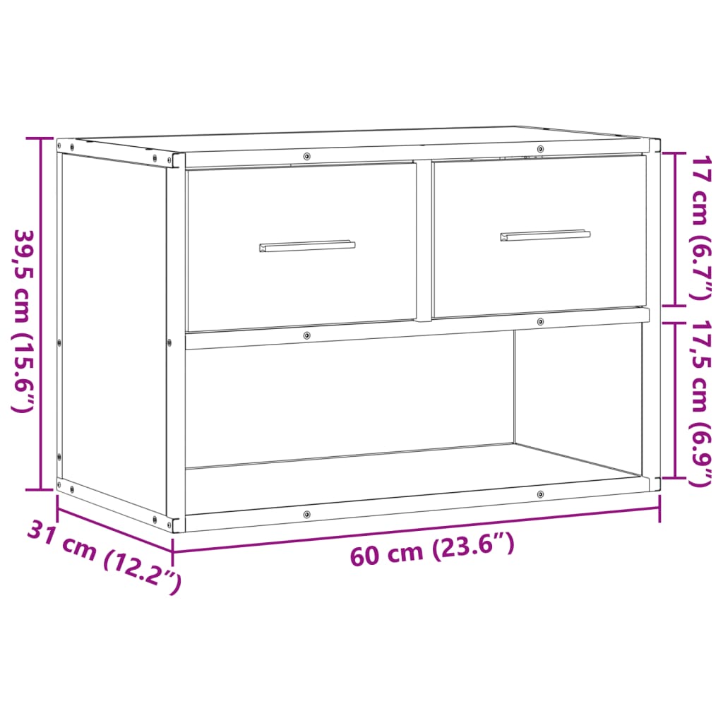 TV Stand in Sonoma Oak Finish 60 x 31 x 39.5 cm Engineered Wood and Metal
