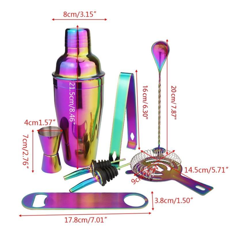 8pcs Colorful Stainless Steel Cocktail Wine Shaker Set Bartender Cocktail top sale