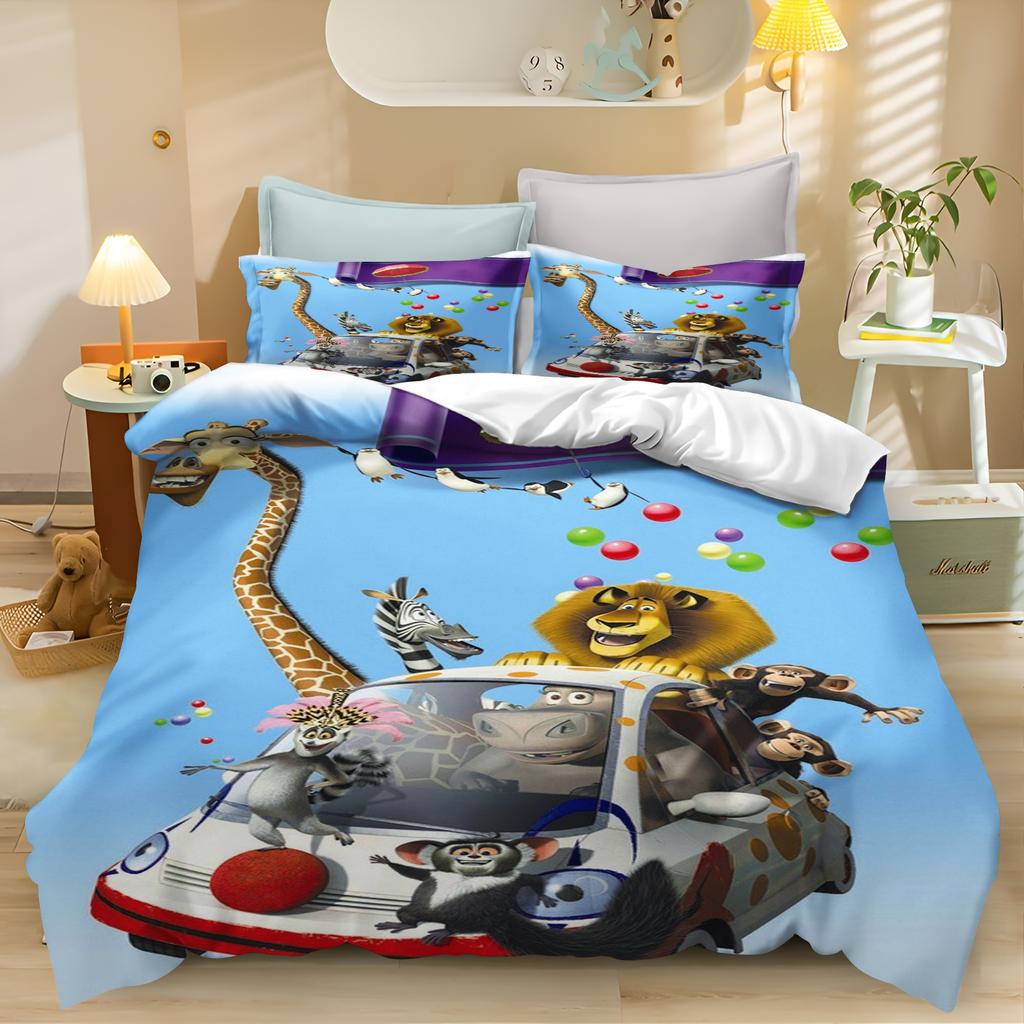 Set Copripiumino Madagascar Set Biancheria da Letto Set Piumone Matrimoniale 3D Set Biancheria da Letto per Bambini