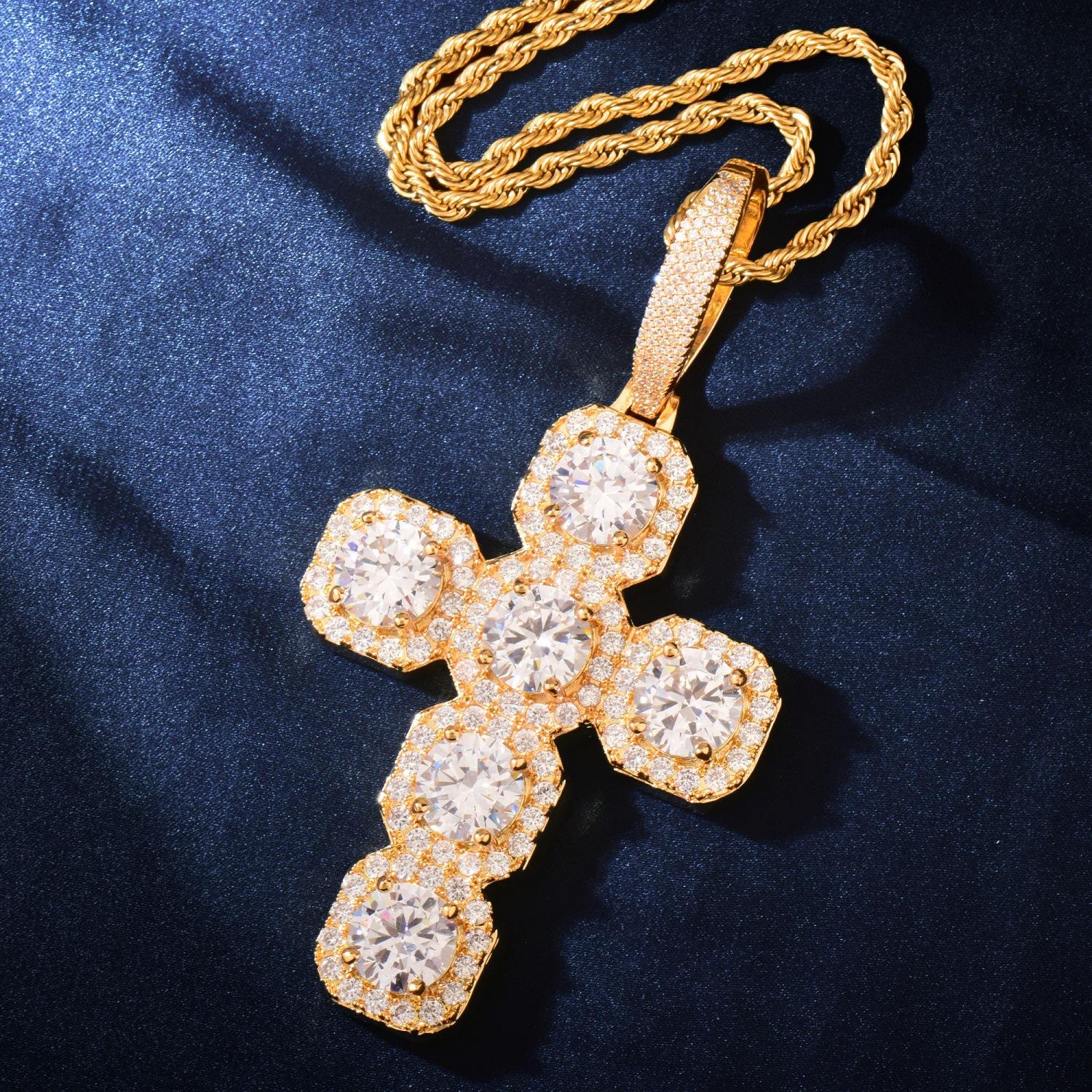 Cross-border Hot-selling Hip-hop Copper Inlaid Cross Necklace European and American Punk Individuality Pendant Accessories