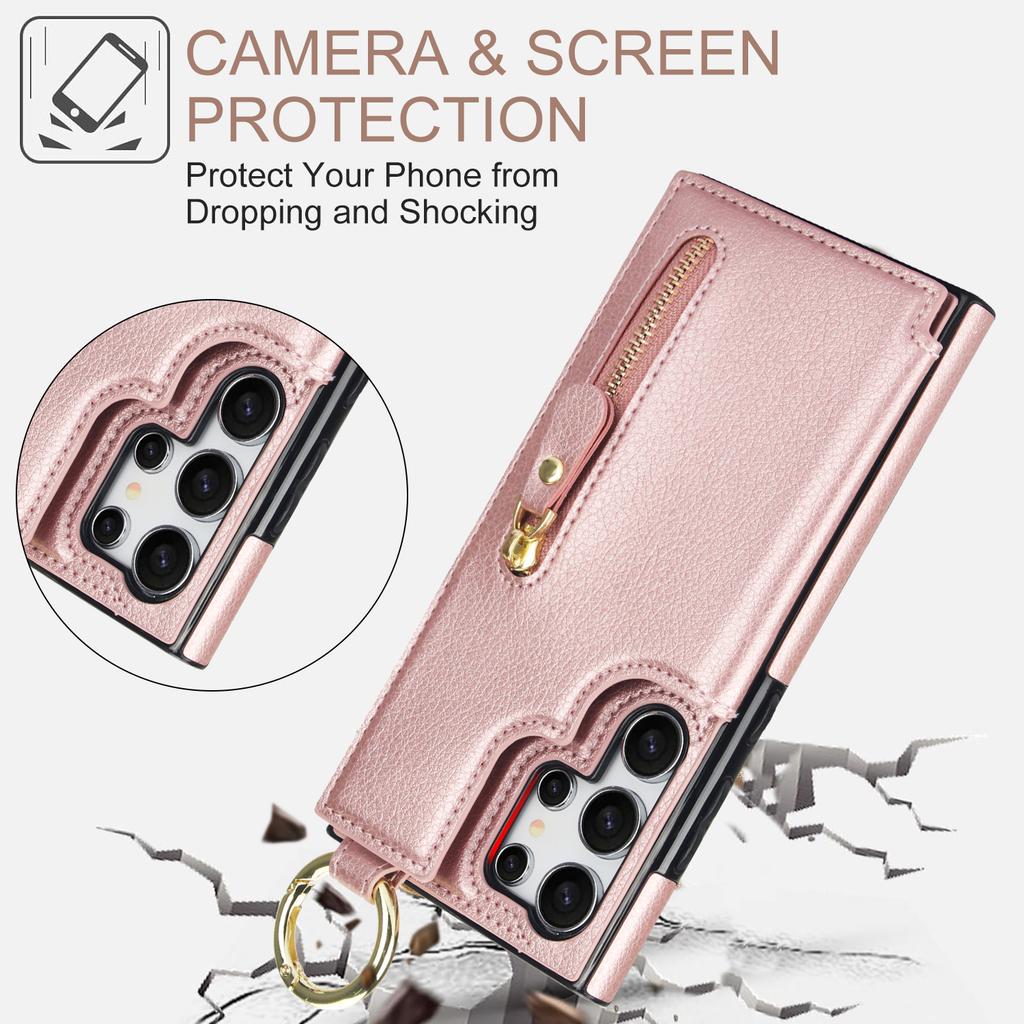 Zipper Cards Solt Leather Wallet Ring Holder Case For Samsung Galaxy S24 Ultra S23 FE S22 Plus S21 A55 A15 A35 A25 A54 A14 Cover