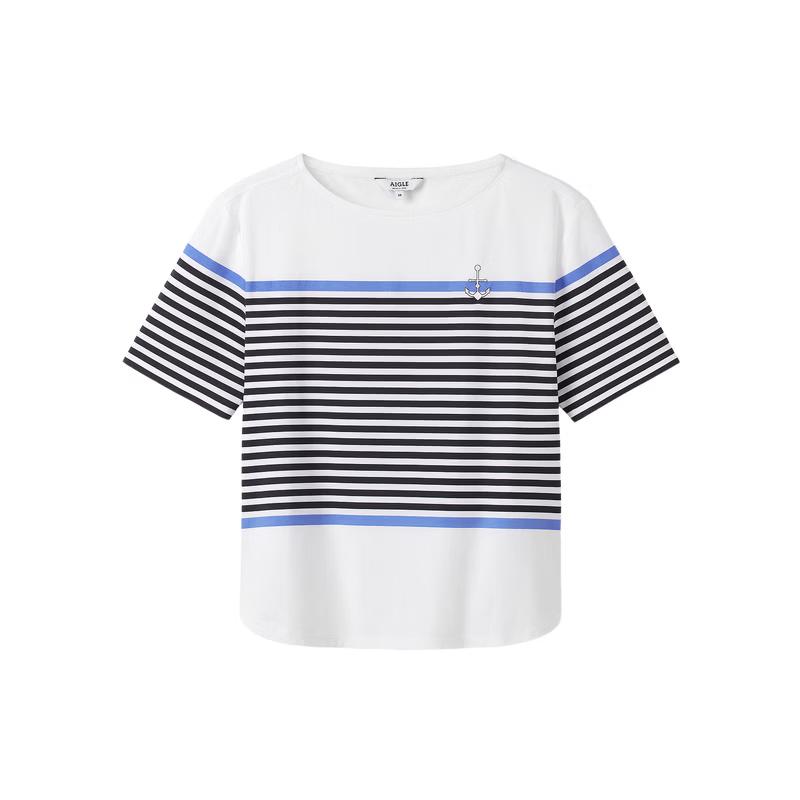 AIGLE Women's Striped Round Neck Short Sleeve T-Shirt