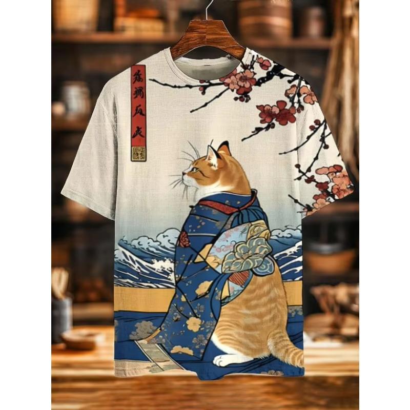 Summer Men's Kitten 3D Printed Crew Neck T-Shirt