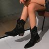 Fashion New Embroidered Pointed Toe Short Boots Shoes Autumn Chunky Heel Knight Boots Retro Slip on Western Cowboy Botas De Mujer 2025