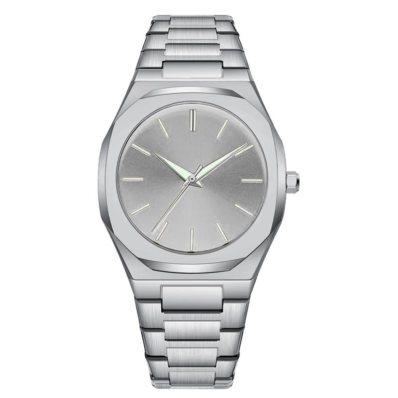 High-End Men's Quartz Watch with Large Dial and Steel Band, featuring Arabic Numerals.