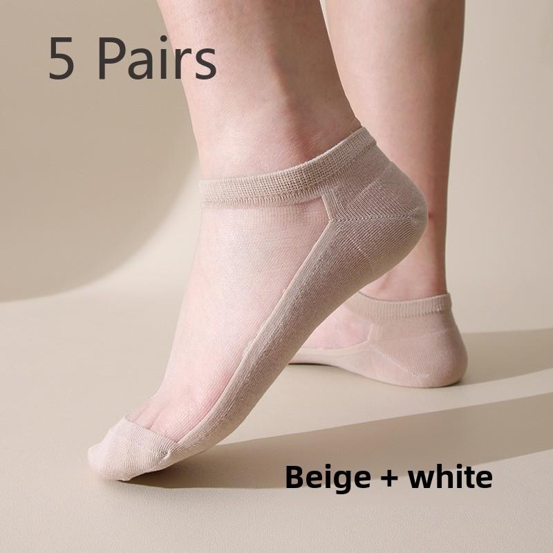 

5 пар женских носков весна-лето хрустальные чулки без косточек дышащие хрустальные чулки невидимые носки 5 Pairs белый/бежевый