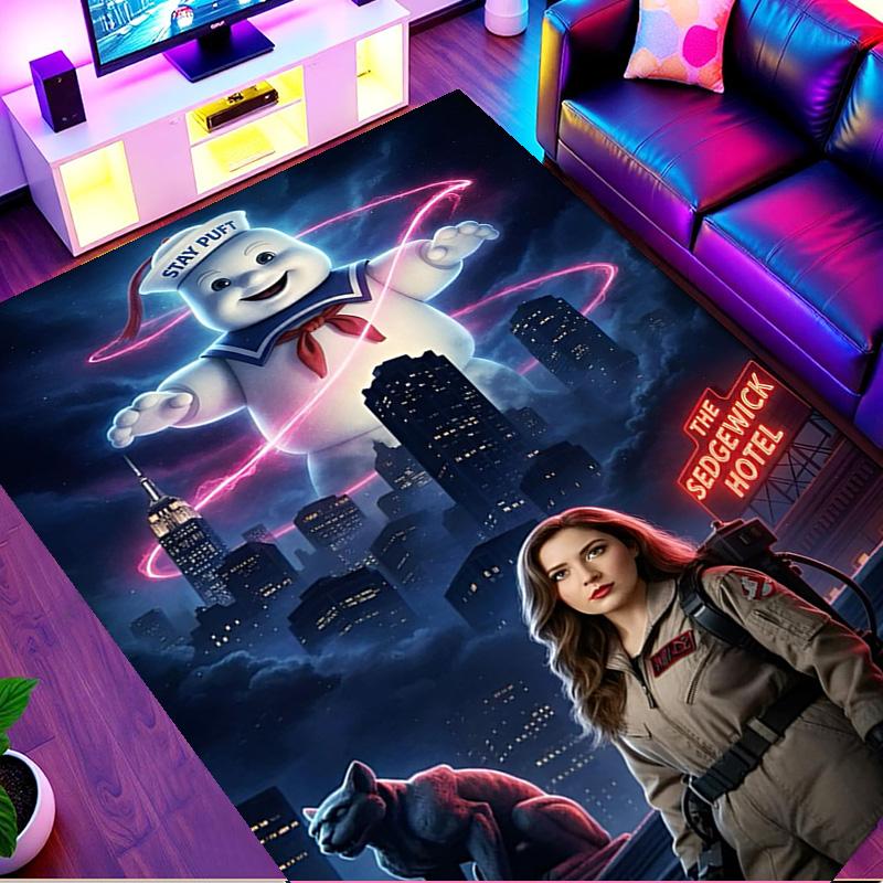 Ghostbusters Print Rug, Washable Floor Carpet, For Entryway Dorm Laundry Room Office Study, Home Decor Birthday Christmas Gift