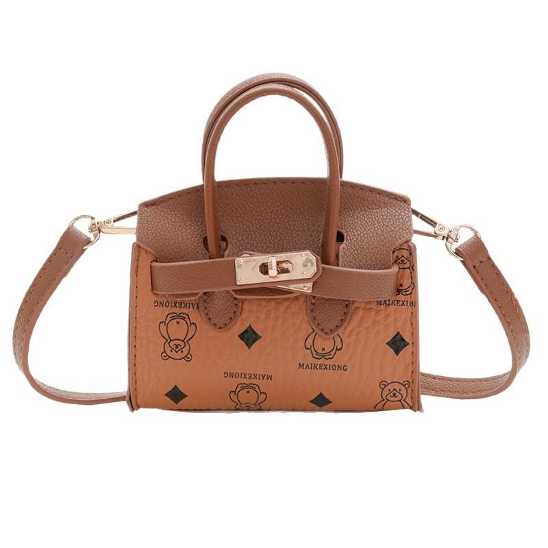 Childrens Mini Bear Print Pu Shoulder Bag With Storage For Daily Use
