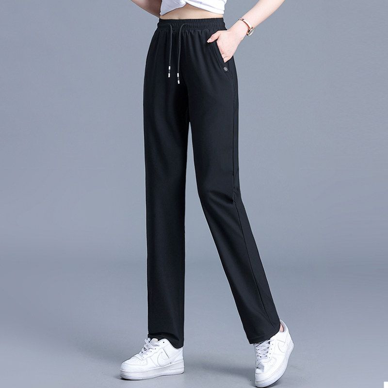 

Summer New Arrival Ice Silk Leggings Women s Loose Four-Sided Stretch High Waist Straight-leg Quick-Drying Pants Plus Size Casual Pants Women s Thin Black [Flat Mouth] XL 57.5-65kg