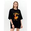 Oversized T-Shirt Black F Caw F Rooster Print Casual Wear for Women Summer Streetwear Fashion Statement Top