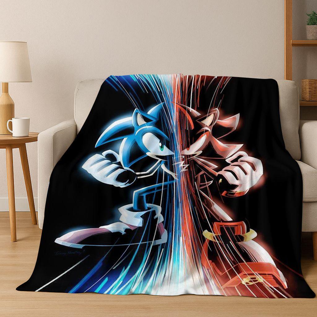 

Classic S-Sonic Game Cartoon Hedgehog Flannel Blanket Soft Warm Throw Blanket for Bed Bedroom Room Living Room Travel Picnic Kid 75x90cm