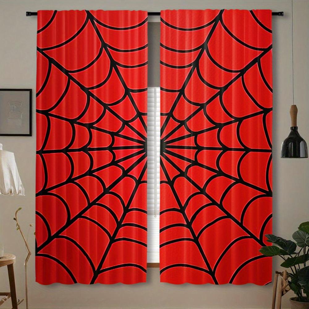 

Black Spider Web Red Curtains 2Pcs, Rod Pocket Window Drapes For Bedroom Living Room Home Decor, Halloween Gothic Style 53x116cm 2pc21x46in&Rod Pocket