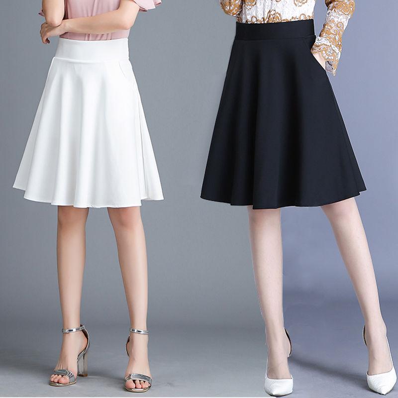 Falda Blanca de Media Longitud para Primavera y Otoño Falda de Longitud Media en Línea A Falda de Baile Falda Versátil