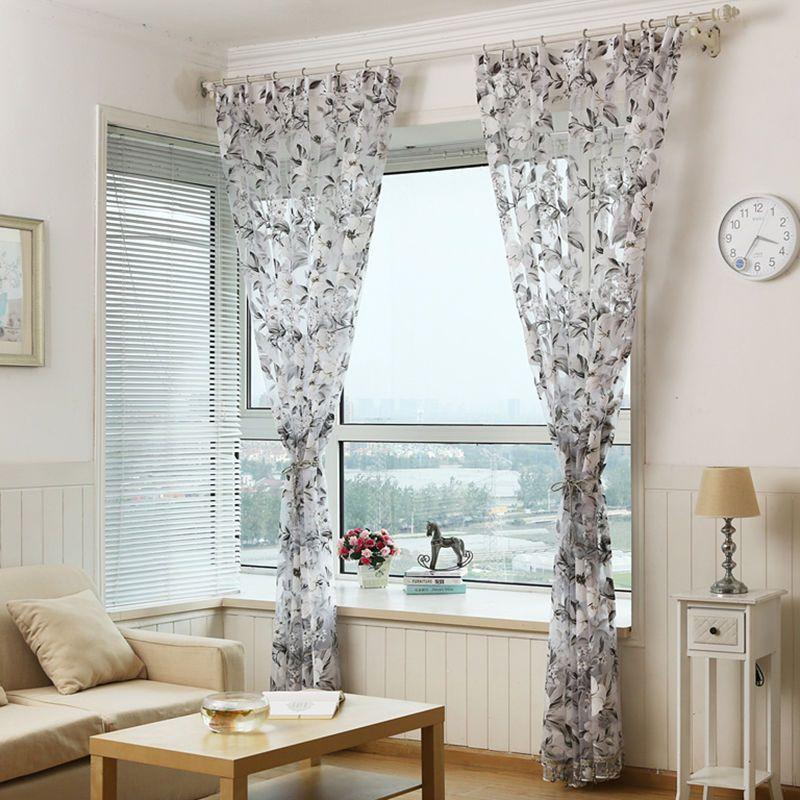 Purple Floral 1pc Sheer Curtain Panel - Light-Filtering, UV Protective Polyester with Rod Pocket Design for Living Room & Bedroom Privacy
