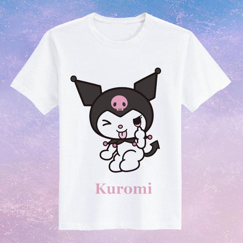 Childrens Pure Cotton Short Sleeved Japanese Cute Rabbit Cute Cute Kuromi Cartoon Printed Parentchild Tshirt Half Sleeve