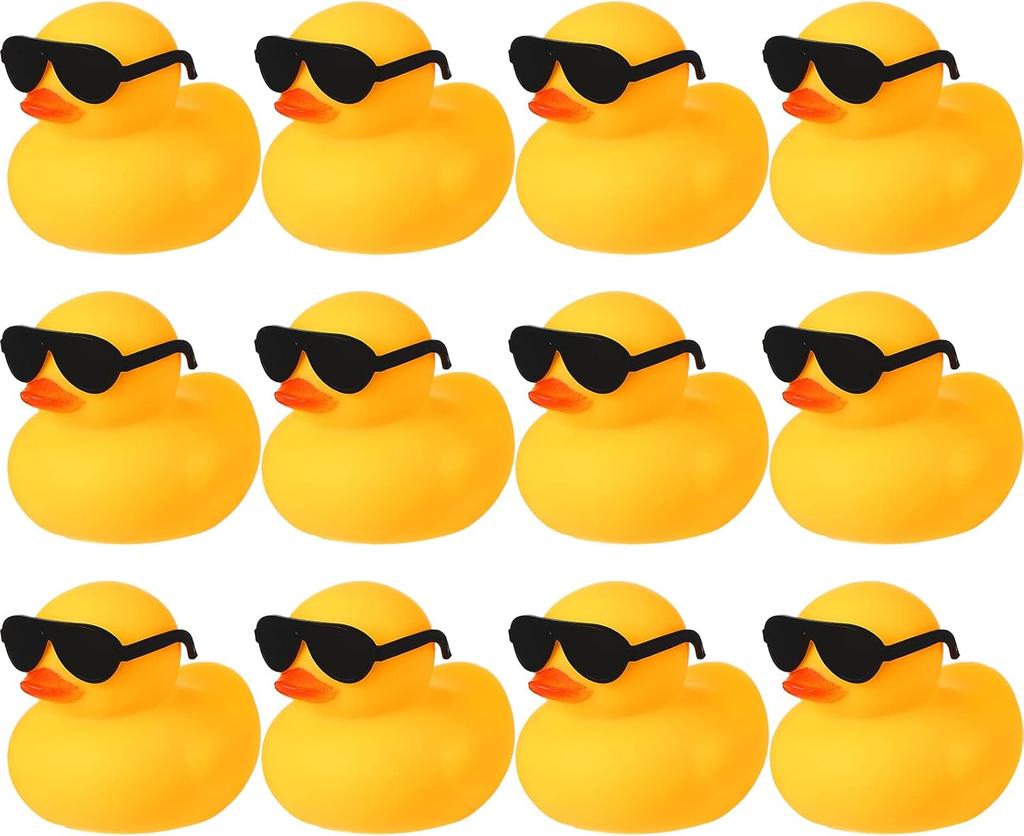 12 Pcs Rubber Ducks With 12 Sunglasses/ Hats/ Headwear/ Scarf Small Cruise Ducks In Bulk Mini Rubber Duckies Toys Gift