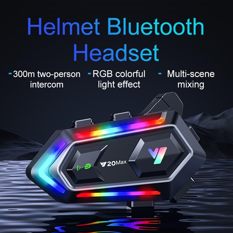 Motocycle  Helmet Headset BT5.3 Stereo, 300M Intercom, 16 RGB Lights, 1000mAh, IPX6 Waterproof, Dual Phone Pairing, Voice Control