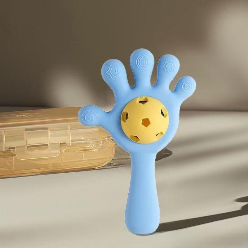 Baby Silicone Teething Toy With Hand Rattle For Soothing And Chewing Fun