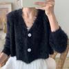Hirsionsan Gentle Purple Mohair Cardigan Sweater Dam Cropped Mink Fleece Enkelknäppt tröja Kvinnlig Elegant mode varma toppar