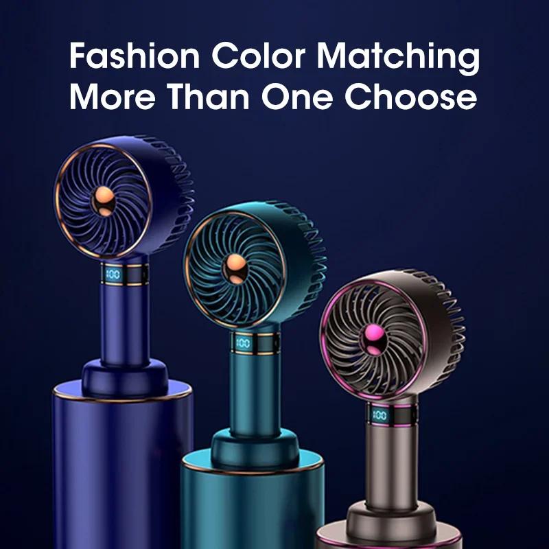 5000mAh Handheld Fans Portable Electric USB Fan LED Power Display Office Desktop Fan Indoor Outdoor Mini Fan Summer with Base