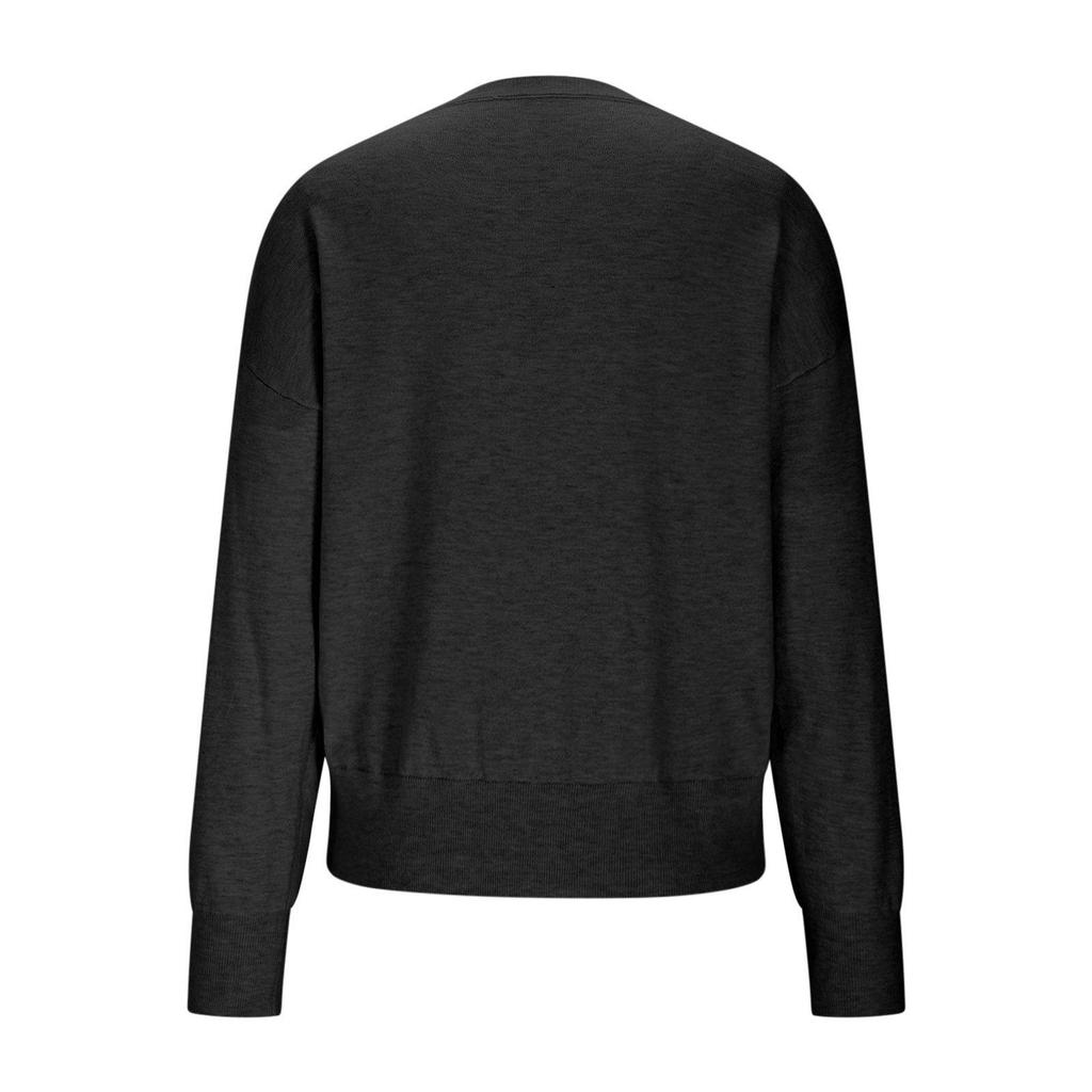 2025 Women's Solid Color Round Neck Long Sleeve Casual Pocket Pullover Sweater - Autumn/Winter European American Style