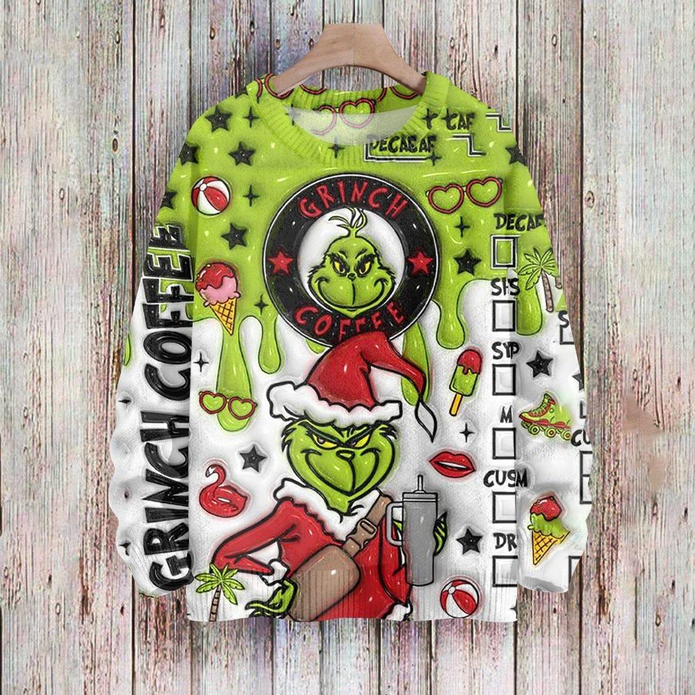 Christmas Fashion Men and Women's T-shirt Green Monster Print O-Neck Pullover Top Casual Outdoor Sweatshirt Kids T-shirt Top Clothing