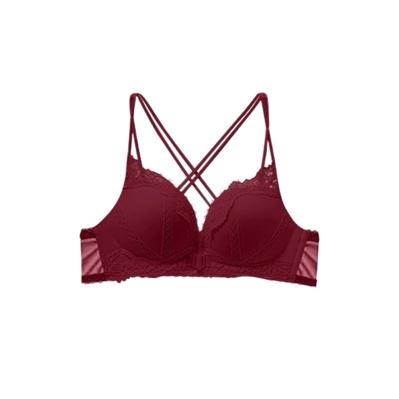 

Lace sexy small breasts gather underwear women s front buckle cross back bra sexy pure desire no steel ring comfortable bra 38/85ab through cup