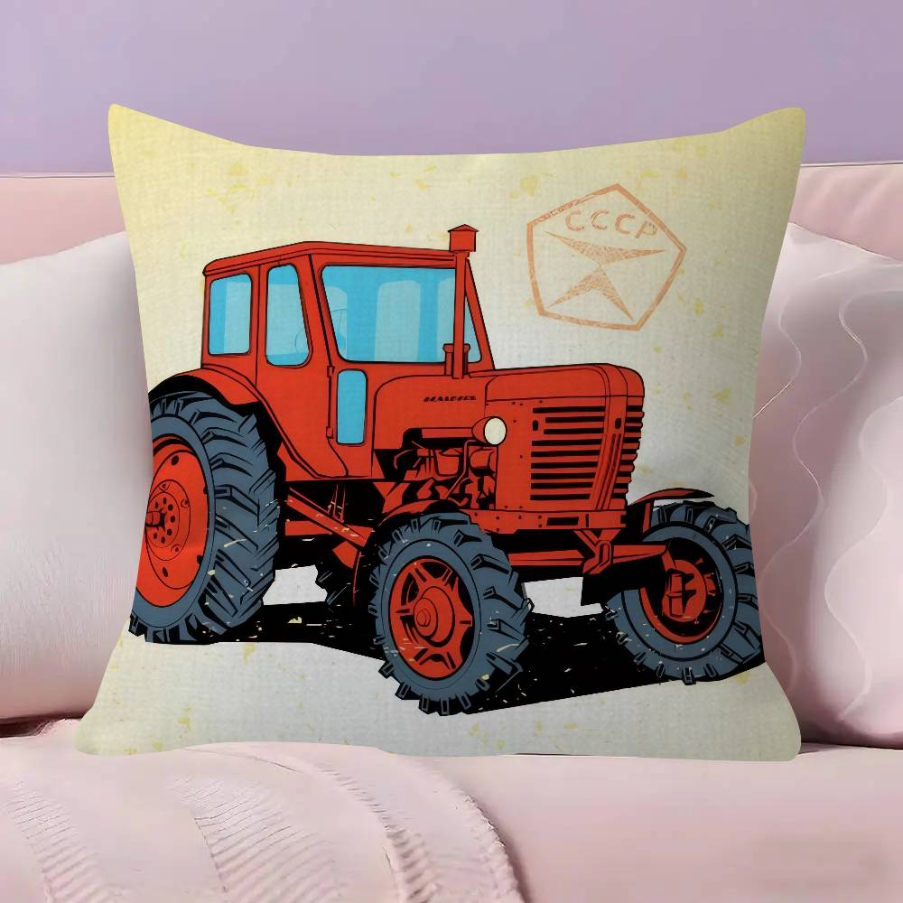 Car Tractor Decorative Double-sided Printed pillow cover Short plush Suitable living rooms bedrooms sofas throw cushion cover