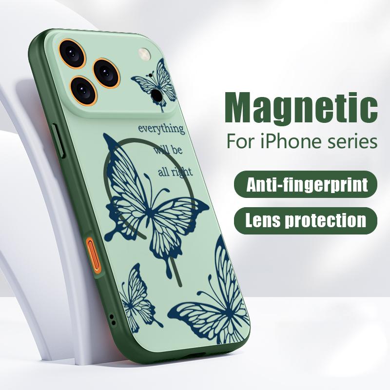 Butterfly Bowknots Pattern Case For iPhone 17 Pro Max Funda iPhone 16 15 14 13 Pro Max Magnetic For Magsafe Hybrid Slim Matte Cover
