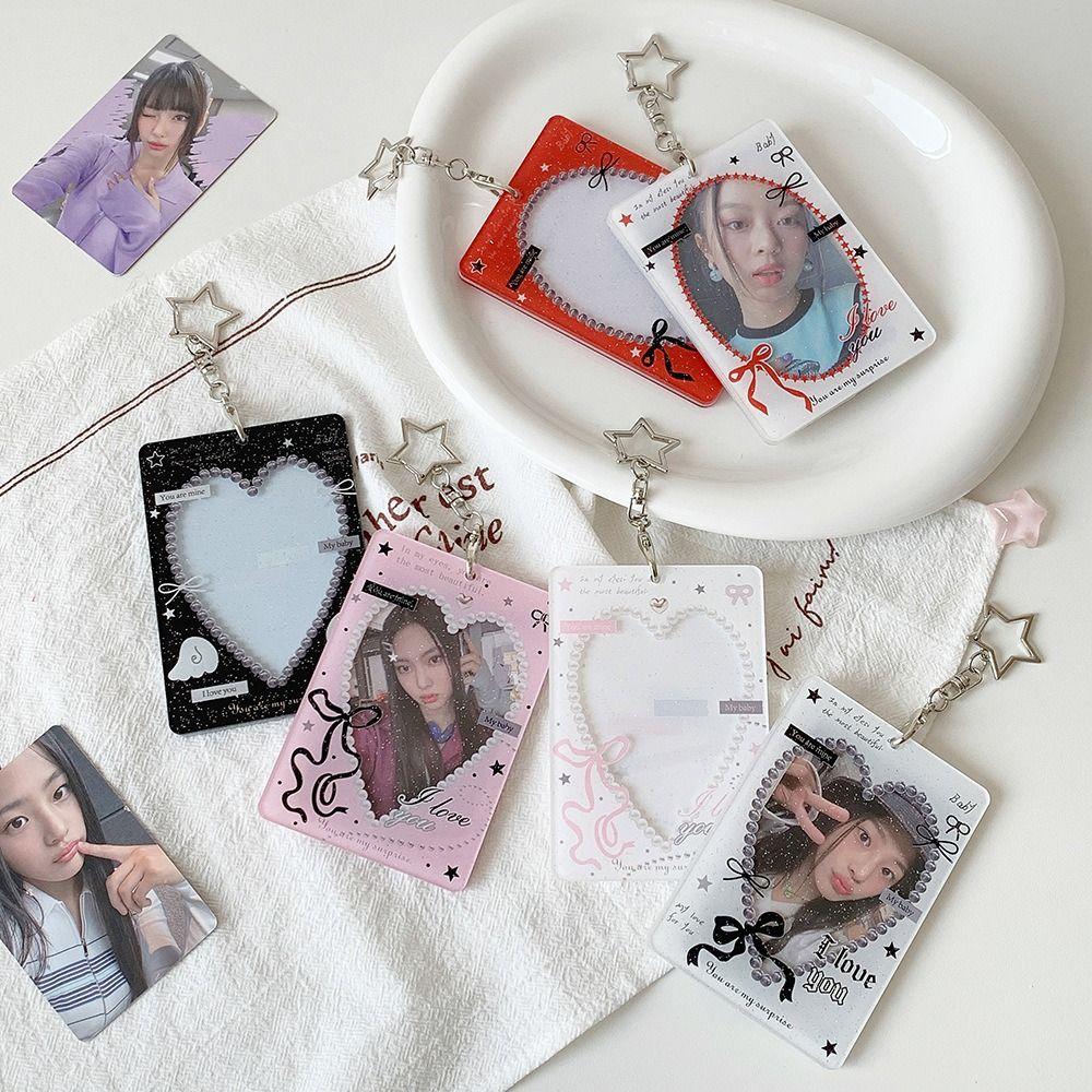 INS Bow Design Card Sleeve Keychain Bag Pendant DIY Design Photocard Holder Transparent Card Cover