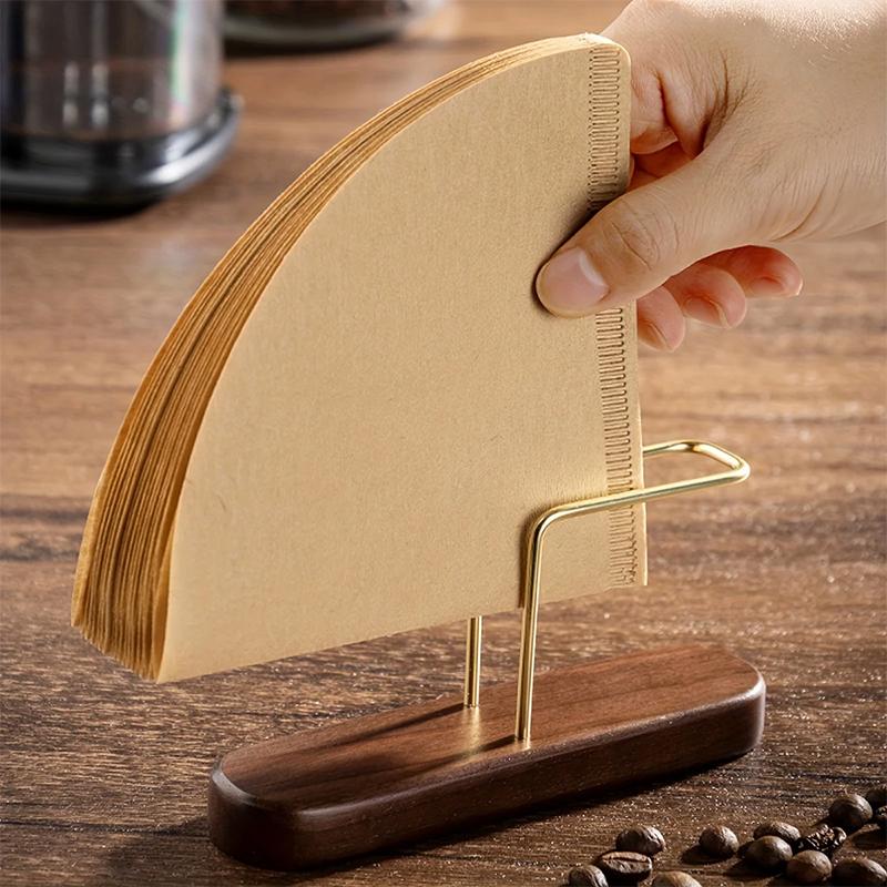 Coffee Filter Holder Stand Coffee Paper Storage Rack Coffee Filter Container For V60 Paper Walnut/Brass Coffeware Accessories