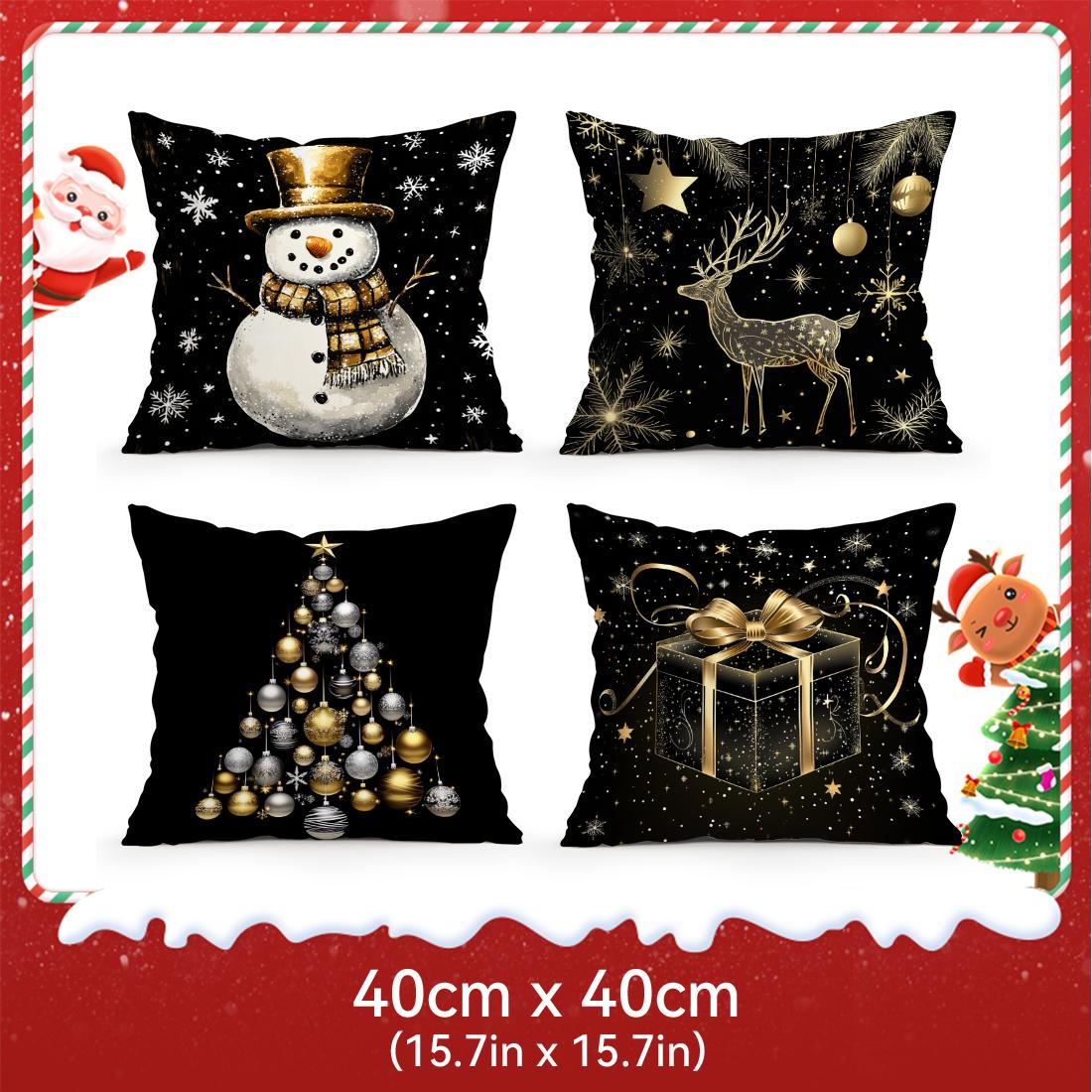 

Black Gold Christmas Snowman Cushions Pillowcase Polyester Cushion Cover Throw Pillow Pillowcover Home Car Sofa Decor 16x16Inch