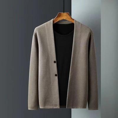Men's Light Luxury Spring/Autumn Knit Cardigan - Solid Color, Loose, Business Casual Sweater.