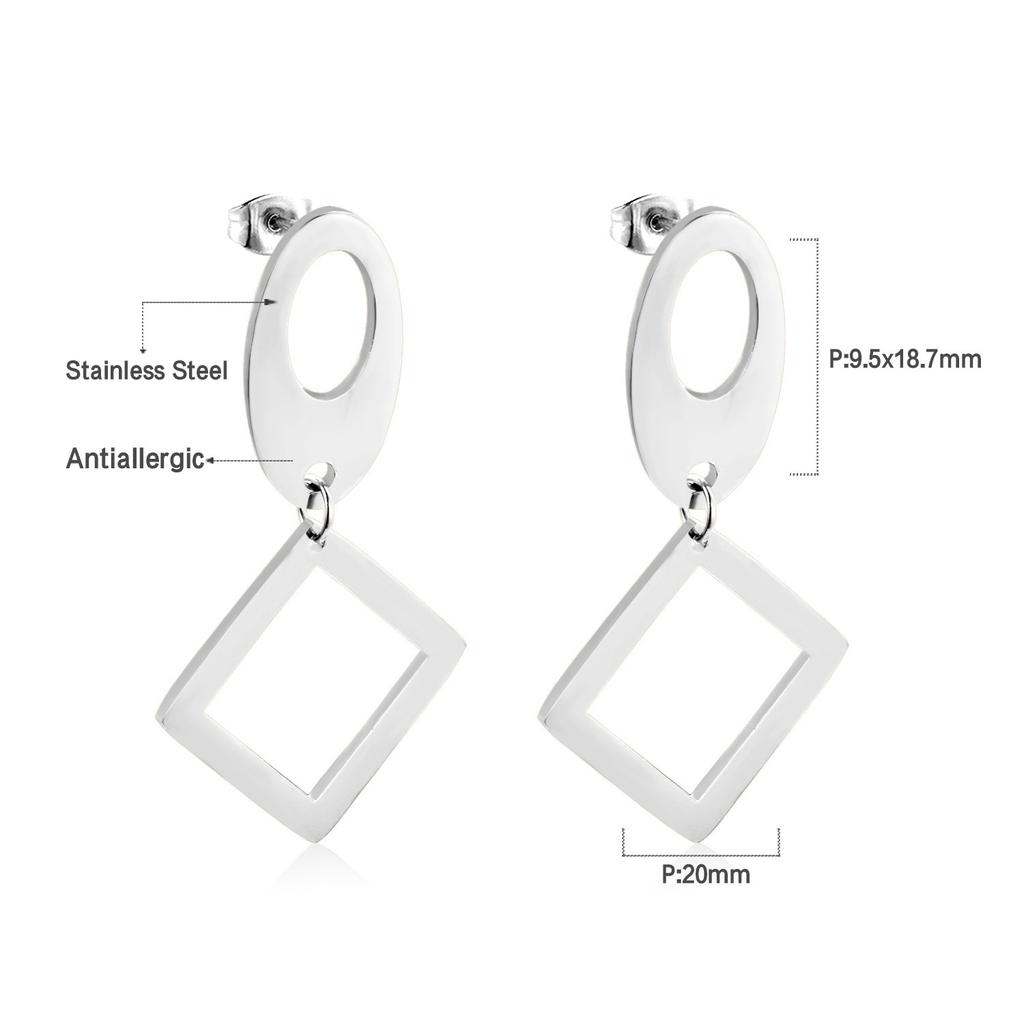 Geometric Stud Earrings Round Triangle Fringed Earrings Stainless Steel Plated 18K Gold Earrings