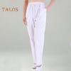 Summer Nurse Pants Mid-rise Elastic Waist Wide Leg Long Trousers Solid Color Pockets Women Work Pants
