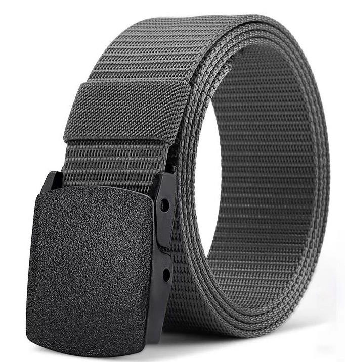 

Color Solid Simple Plastic Buckle Mens Nylon Woven Waist Belt For Use Daily BlackButtonGrayBody