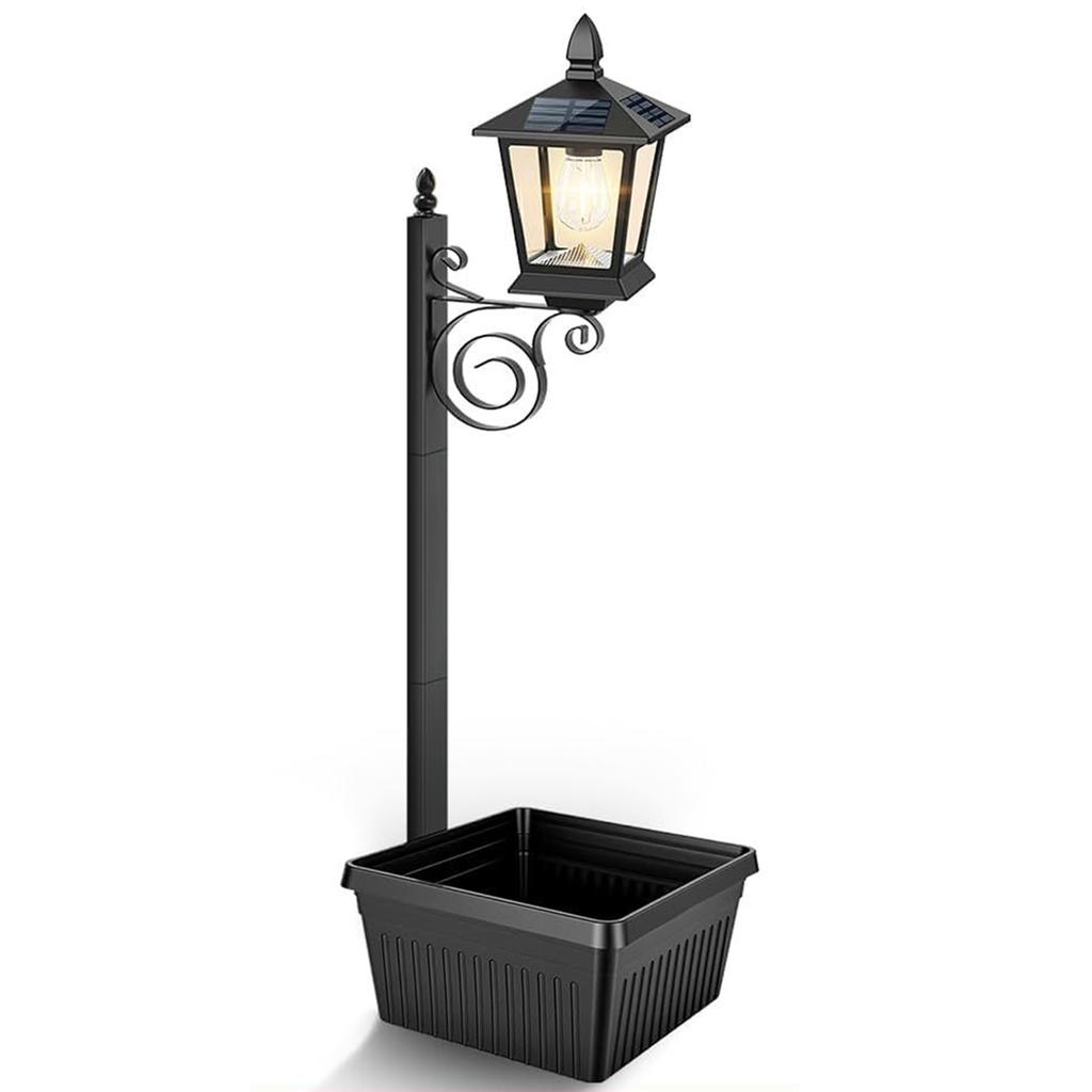 2 in 1 Solar Flower Pot Light 2-in-1 Outdoor Planter Floor Lamp Warm White Waterproof IP54 Iron Lantern for Garden Patio Porch