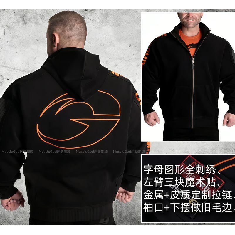 Gp New Orange Large Logo Embroidered Training Thickened Warm Classic European and American Style Fitness Training Hoodie Trendy Jacket
