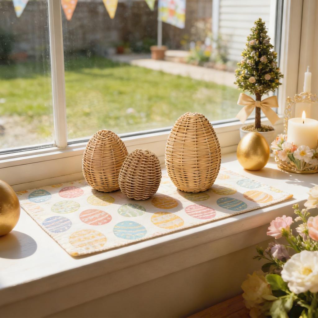 3PCS Pack Cute Easter Rattan Egg Decoration For Home And Desktop Display