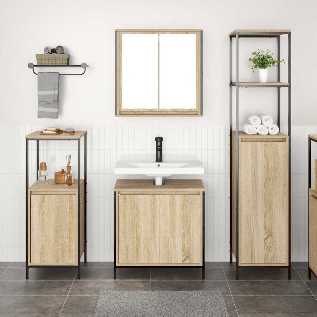 Bathroom Furniture Set with Shelf 3 Pcs Sonoma Oak and Black