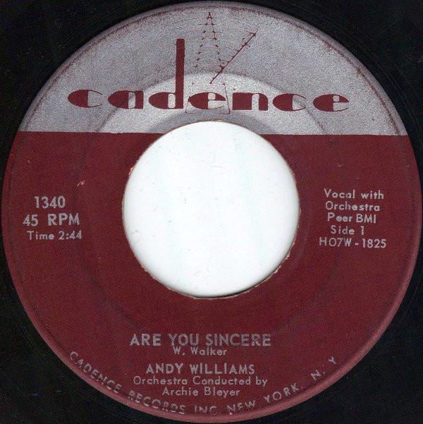 

7inch Record ANDY WILLIAMS - Are You Sincere 1340 Cadence 1957 US Pop Used