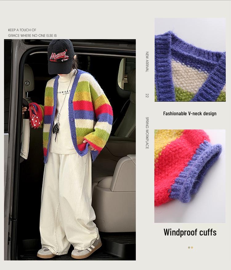 Girls' Striped Autumn Winter Sweater Coat - 2025 Fashionable Knitted Cardigan