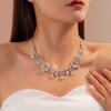 2 pieces Inlaid Necklace Earrings Set Bow Crystal Necklace Set Rhinestone Jewelry Set  Women