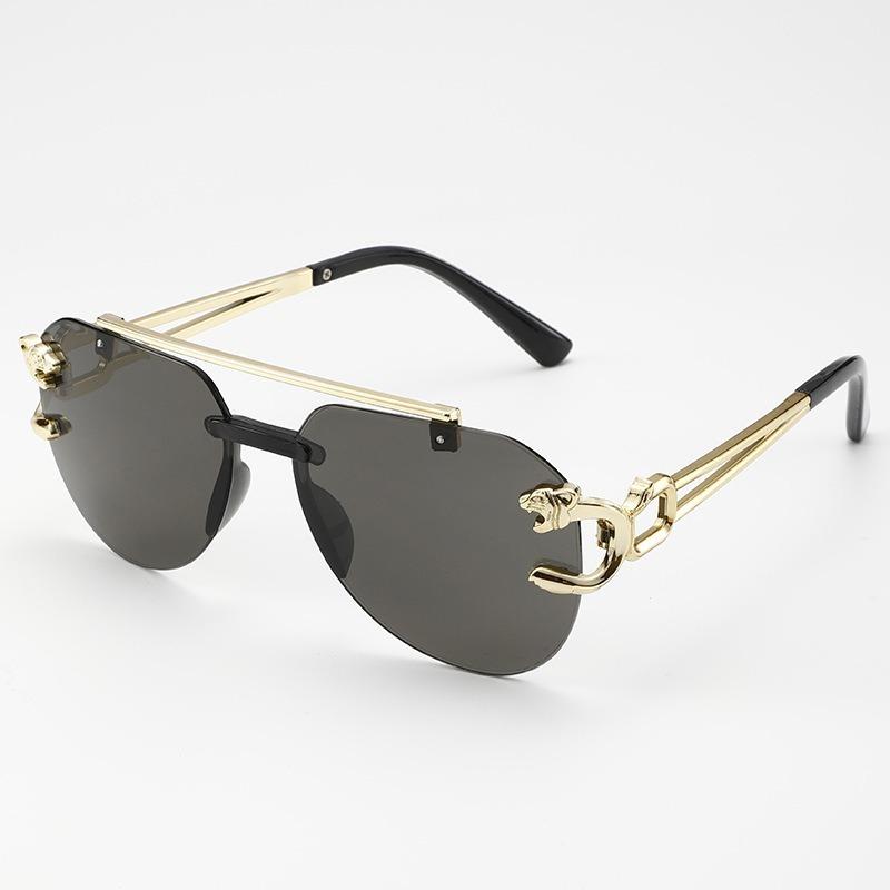 High-end, Stylish Unframed Double-beam Anti-glare Sunglasses with Lion and Tiger Mirror Frames for A Bold, High-impact Look