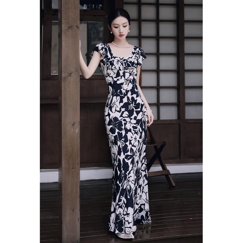 

JK&JS Ретро Макси-платье с цветочным принтом Shadowy Blooms M