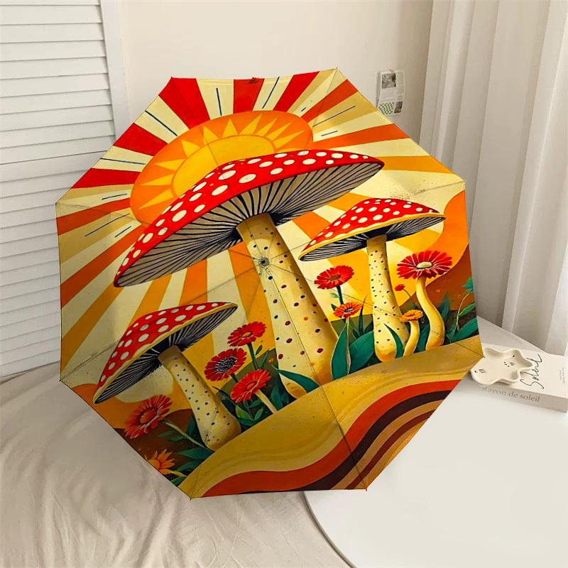 

1pc Mushroom Sunburst Automatic Open/Close Umbrella Compact Folding Umbrella with 8-Rib Shaft for Women/Men, Elegant Birthday1168S